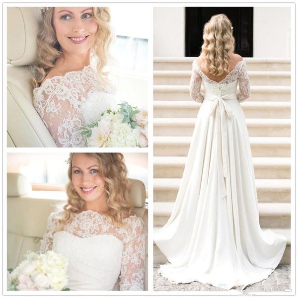 romantic long sleeve lace wedding dresses bateau neck ribbon sash chiffon a line 2020 elegant bridal gowns custom size, White
romantic long sleeve lace wedding dresses bateau neck ribbon sash chiffon a line 2020 elegant bridal gowns custom size, White