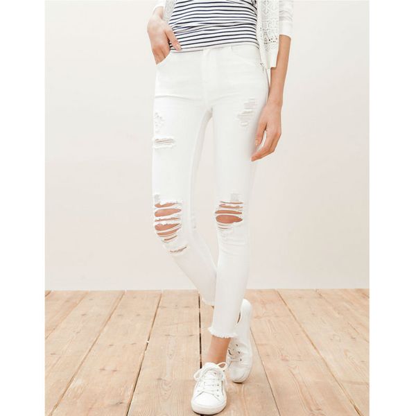 wholesale- women's casual slim solid white distressed jeans mid waist super stretch jeans pencil ripped pants with holes, Blue
wholesale- women's casual slim solid white distressed jeans mid waist super stretch jeans pencil ripped pants with holes, Blue