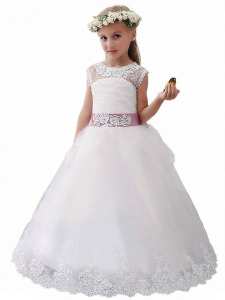 white or ivory and pink sash formal lace tulle custom cute flower girl dress ball gown floor length little kids party birthday dress 30, White;blue
white or ivory and pink sash formal lace tulle custom cute flower girl dress ball gown floor length little kids party birthday dress 30, White;blue