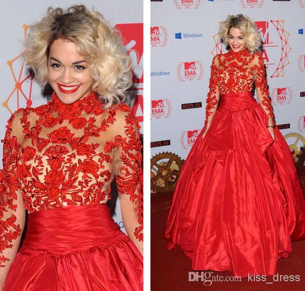 2019 red evening gowns high neck long lace sleeve ruffles floor length aplique taffeta ball gown princess lace prom dresses p200, Black;red
2019 red evening gowns high neck long lace sleeve ruffles floor length aplique taffeta ball gown princess lace prom dresses p200, Black;red