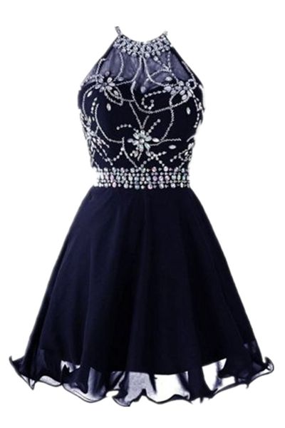 sparkly backless halter short homecoming gowns 2019 chiffon a line real picture dark navy blue graduation cocktail dresses crystal beadings, Blue;pink
sparkly backless halter short homecoming gowns 2019 chiffon a line real picture dark navy blue graduation cocktail dresses crystal beadings, Blue;pink
