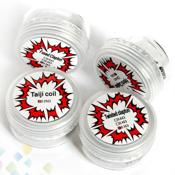 Prebuilt Premade Coils Taiji Coil Twisted Clapton Hybrid Clapton Fused Clapton Heating Wires Coil Newest Sold by PC DHL Free
Prebuilt Premade Coils Taiji Coil Twisted Clapton Hybrid Clapton Fused Clapton Heating Wires Coil Newest Sold by PC DHL Free