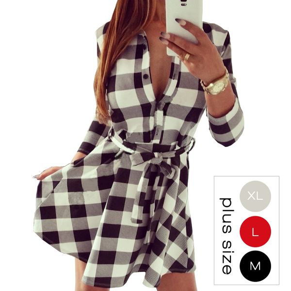 autumn winter women dress casual three quarter sleeve white black plaid print tunic shirt dresses big size robe 10635, Black;gray
autumn winter women dress casual three quarter sleeve white black plaid print tunic shirt dresses big size robe 10635, Black;gray