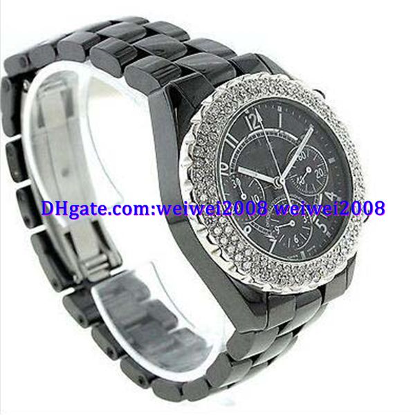 luxury watch ladies  chronograph black ceramic watch diamond bezel, Slivery;brown
luxury watch ladies  chronograph black ceramic watch diamond bezel, Slivery;brown