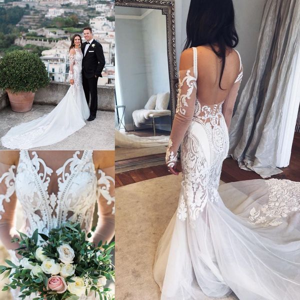 lace applique mermaid wedding dresses open back bridal gowns sheer neck long sleeve plus size wedding dress, White
lace applique mermaid wedding dresses open back bridal gowns sheer neck long sleeve plus size wedding dress, White