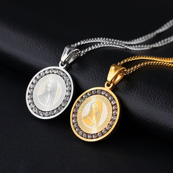 our lady of guadalupe pendant necklace stainless steel religion faith jewelry elliptical zircon blessed virgin mary chain necklaces gifts, Silver
our lady of guadalupe pendant necklace stainless steel religion faith jewelry elliptical zircon blessed virgin mary chain necklaces gifts, Silver
