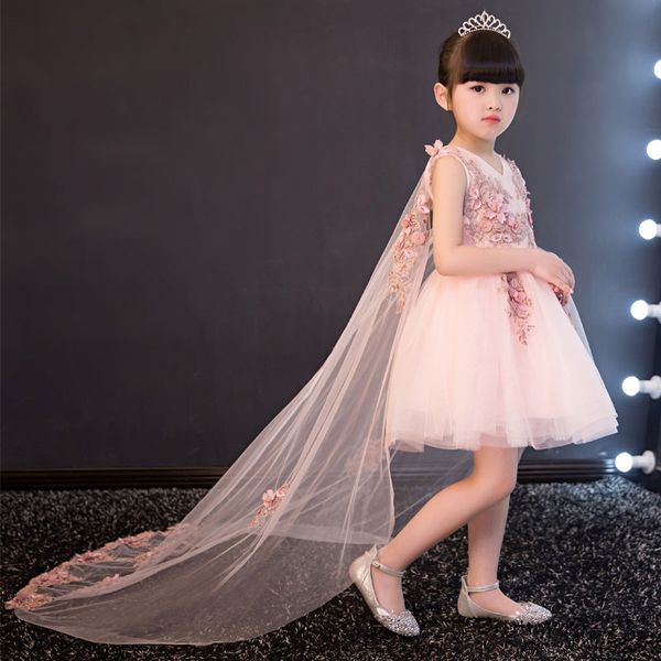 glizt appliques tulle flower girl dress long trailing princess ball gown party wedding dress first communion dresses for girl, White;blue
glizt appliques tulle flower girl dress long trailing princess ball gown party wedding dress first communion dresses for girl, White;blue