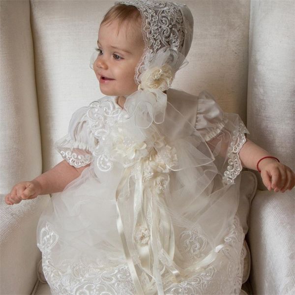 soft tulle christening dress cap sleeves hand made flower kids gown lace first baptism dresses with bonnet, White
soft tulle christening dress cap sleeves hand made flower kids gown lace first baptism dresses with bonnet, White