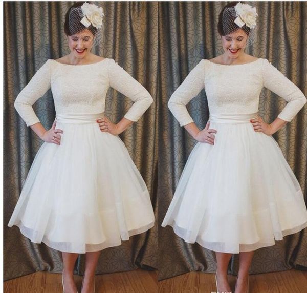 plus size tea length lace and chiffon wedding dresses a line beach bridal gowns with 3/4 long sleeves elegant custom made, White
plus size tea length lace and chiffon wedding dresses a line beach bridal gowns with 3/4 long sleeves elegant custom made, White
