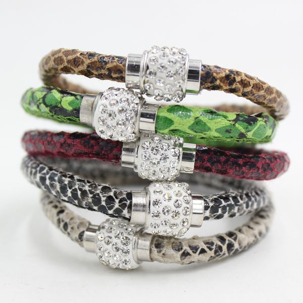 5 colors new bead bracelet snake pu leather bracelet and cz disco crystal magnetic clasp bracelet jewelry, Black
5 colors new bead bracelet snake pu leather bracelet and cz disco crystal magnetic clasp bracelet jewelry, Black
