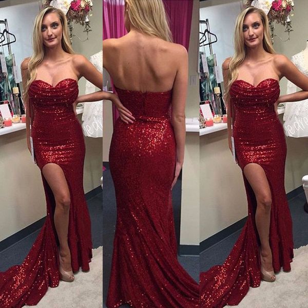 long sparkly sequins prom party dresses high split mermaid evening gown vestido longo ballkleider burgundy prom dress, Black
long sparkly sequins prom party dresses high split mermaid evening gown vestido longo ballkleider burgundy prom dress, Black