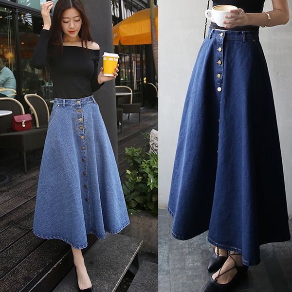 new fashion women's casual style denim long skirts single breasted buttons a line jeans skirts high waisted buttons long skirts jhj, Black
new fashion women's casual style denim long skirts single breasted buttons a line jeans skirts high waisted buttons long skirts jhj, Black