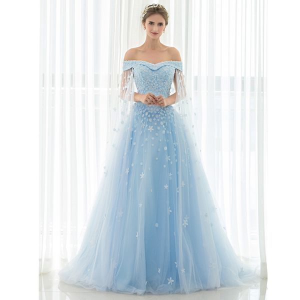 off shoulder blue long prom dresses with shawl lace up evening gown lace flowers applique crytal pearls beaded evening dresses, Black
off shoulder blue long prom dresses with shawl lace up evening gown lace flowers applique crytal pearls beaded evening dresses, Black