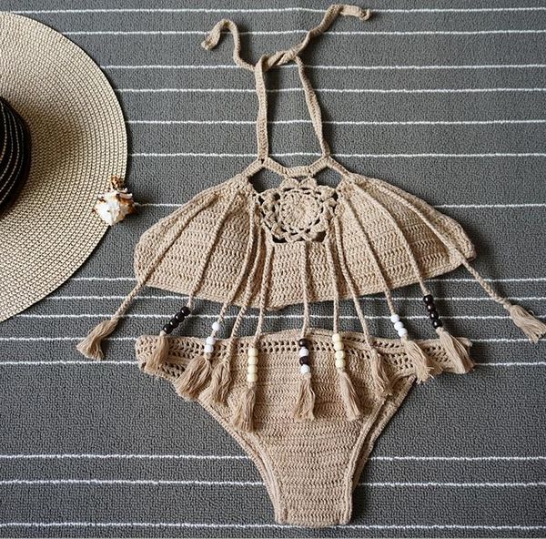 new summer bohemian womens halter weave crochet swimsuit tankinis bikini set tassels knitted bikini triangle swimwear bathing suit, White;black
new summer bohemian womens halter weave crochet swimsuit tankinis bikini set tassels knitted bikini triangle swimwear bathing suit, White;black
