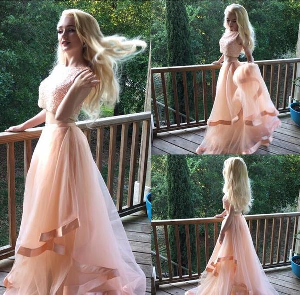 2017 two piece teens prom dresses scoop sleeveless sequins tulle blush pink sweet sixteen dresses graduation dresses, Black
2017 two piece teens prom dresses scoop sleeveless sequins tulle blush pink sweet sixteen dresses graduation dresses, Black