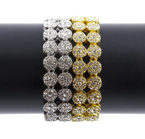 men's 2 row hip hop bracelet fill 18k yellow gold silver finish bling bling 8inch bracelet iced out 2017 july style, Golden;silver 
men's 2 row hip hop bracelet fill 18k yellow gold silver finish bling bling 8inch bracelet iced out 2017 july style, Golden;silver