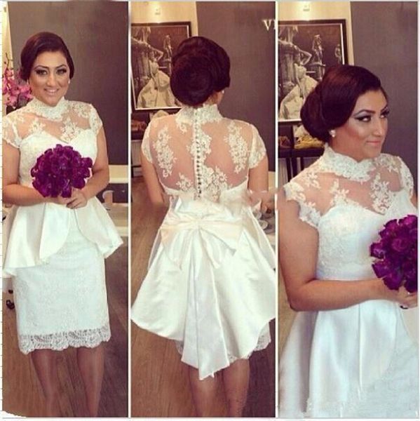 new arrival sheath lace short sleeve plus size wedding dress high neck fashionable bow party bridal gowns custom made transparent elegant, White
new arrival sheath lace short sleeve plus size wedding dress high neck fashionable bow party bridal gowns custom made transparent elegant, White