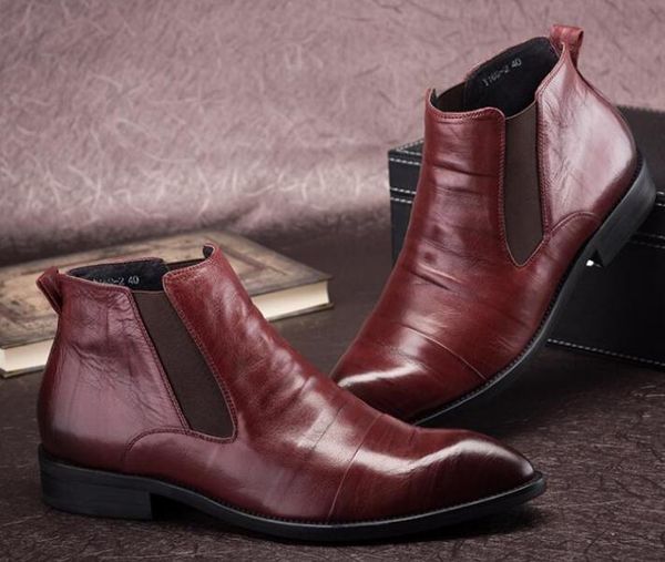 fashion men ankle boots genuine leather brown pointed toe formal business shoes, Black
fashion men ankle boots genuine leather brown pointed toe formal business shoes, Black