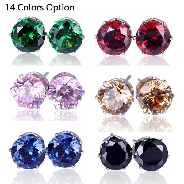 10 цветов желтый / белое золото цвет 8 мм круглый цирконий CZ пирсинг серьги мода пар