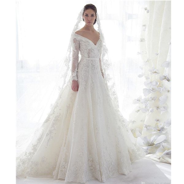 princess sash bridal gowns long sleeve castle lace wedding dresses a line deep v neck appliques new coming pure vestidos, White
princess sash bridal gowns long sleeve castle lace wedding dresses a line deep v neck appliques new coming pure vestidos, White