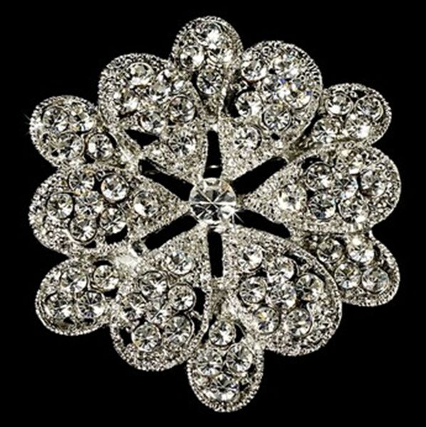 white gold plated clear crystal diamante flower design brooch, Gray