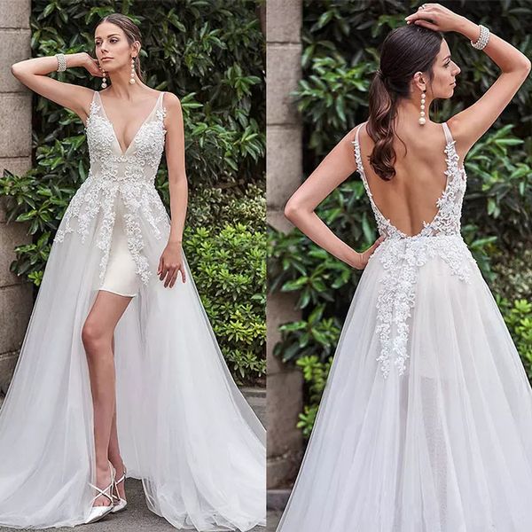 deep v-neck lace wedding dresses 2019 backless high slit beach wedding bridal gowns vestido de novia, White
deep v-neck lace wedding dresses 2019 backless high slit beach wedding bridal gowns vestido de novia, White