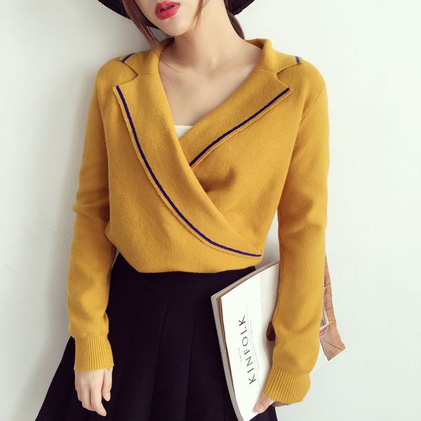 wholesale- 2017 spring hit color turn down collar knitted sweater pullover women slim v neck long sleeve chic jumper pull femme, White;black
wholesale- 2017 spring hit color turn down collar knitted sweater pullover women slim v neck long sleeve chic jumper pull femme, White;black