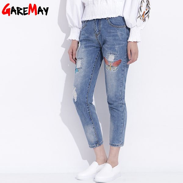 wholesale- womens ripped jeans with embroidery summer 2017 ladies straight cotton denim casual pants pantalones vaqueros mujer garemay 2610, Blue
wholesale- womens ripped jeans with embroidery summer 2017 ladies straight cotton denim casual pants pantalones vaqueros mujer garemay 2610, Blue