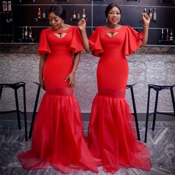 short sleeve red mermaid evening dresses keyhole front african prom dress gowns organza skirt long party dresses vestidos festa, Black;red 
short sleeve red mermaid evening dresses keyhole front african prom dress gowns organza skirt long party dresses vestidos festa, Black;red