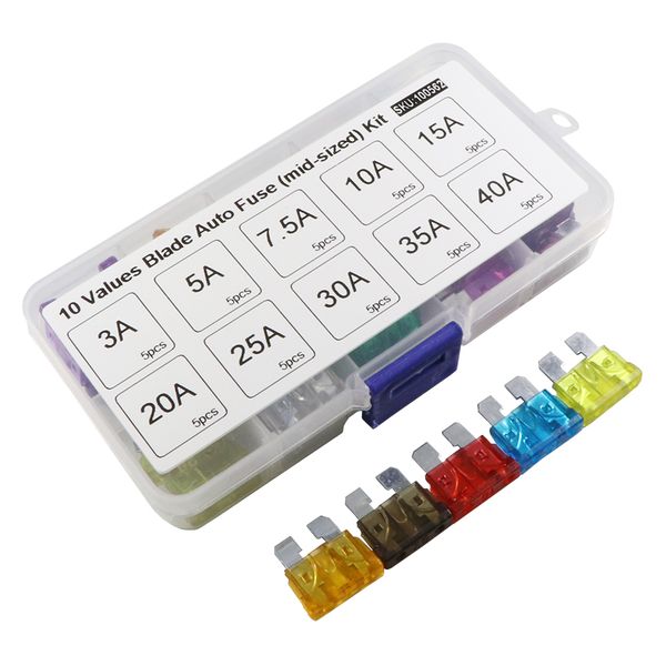 50pcs/lot standard ato atc auto car blade fuse assortment kit 10 values each 10pcs using for car motorcycle (mid-sized
50pcs/lot standard ato atc auto car blade fuse assortment kit 10 values each 10pcs using for car motorcycle (mid-sized