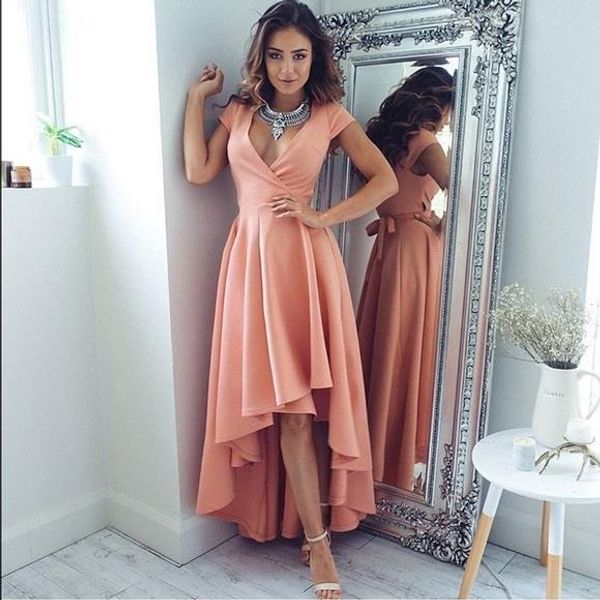 2017 latest high low salmon prom party dresses deep v-neck short sleeves formal long celebrity evening gowns, Black
2017 latest high low salmon prom party dresses deep v-neck short sleeves formal long celebrity evening gowns, Black