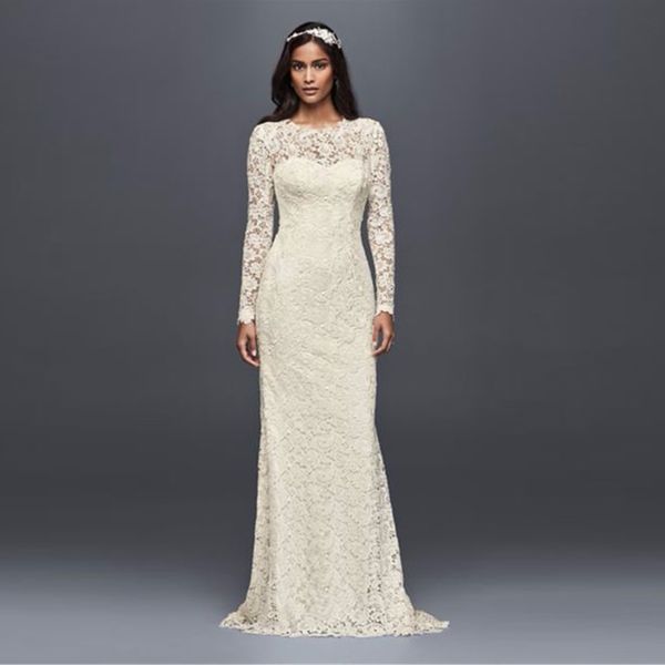 new long sleeve lace wedding dress with open back illusion designer jewel neckline bridal gowns court train ms251176, White
new long sleeve lace wedding dress with open back illusion designer jewel neckline bridal gowns court train ms251176, White