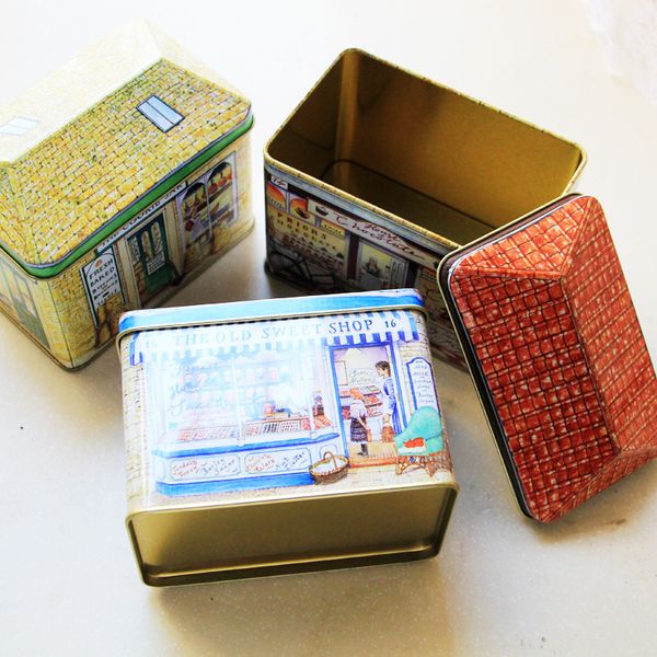 

wholesale- 3pcs/lot mini house vintage metal tin box for candy jewelery storage container sundries organizer gift packing decorative box