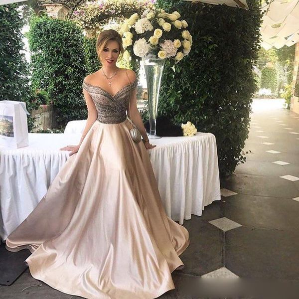 2017 elegant champagne satin prom dresses beadeding short sleeves off shoulder formal evening gowns special occasion prom dresses, Black
2017 elegant champagne satin prom dresses beadeding short sleeves off shoulder formal evening gowns special occasion prom dresses, Black