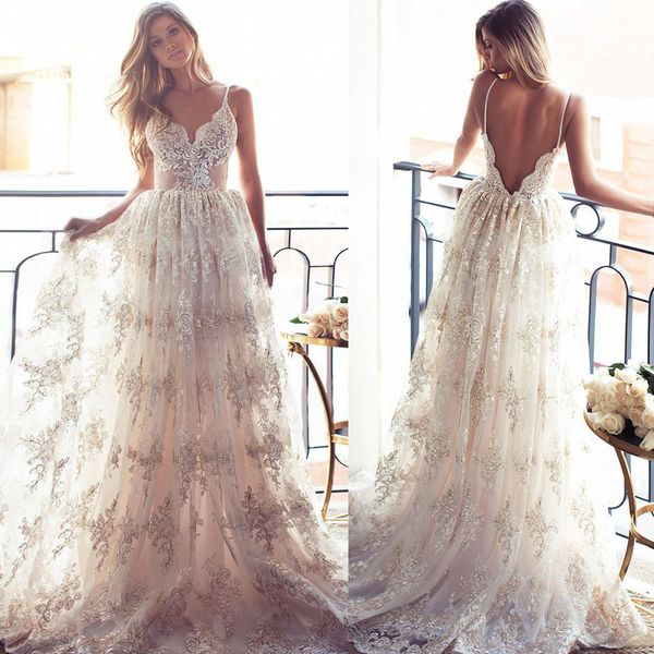 2020 new arrival spaghetti straps backless summer wedding dresses appliques lace boho v-neck a-line bridal gown, White
2020 new arrival spaghetti straps backless summer wedding dresses appliques lace boho v-neck a-line bridal gown, White