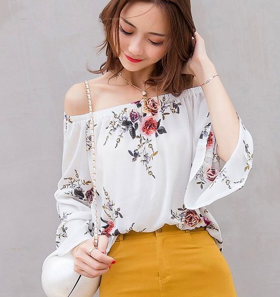 summer new women's bohemia obvious clavicle strapless fashion style word collar horn sleeve stitching chiffon blouse, White
summer new women's bohemia obvious clavicle strapless fashion style word collar horn sleeve stitching chiffon blouse, White