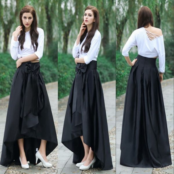 black high low skirt with bow on waist new fashion taffeta ruffles women long skirts formal party dress ing 
black high low skirt with bow on waist new fashion taffeta ruffles women long skirts formal party dress ing