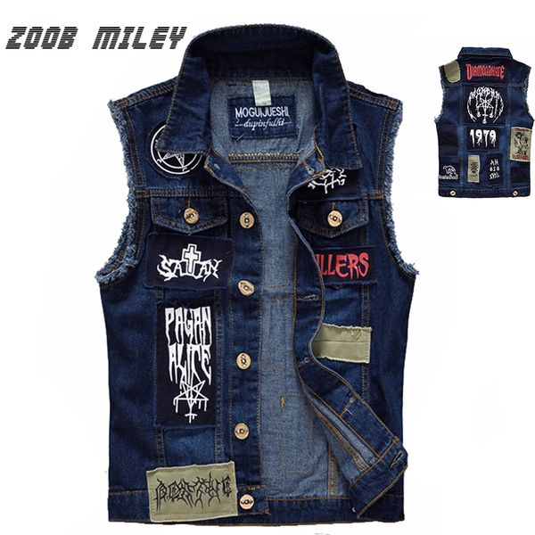 wholesale- classic vintage men's jeans vest sleeveless jackets fashion patch designs punk rock style ripped cowboy frayed denim vest ta, Black;white
wholesale- classic vintage men's jeans vest sleeveless jackets fashion patch designs punk rock style ripped cowboy frayed denim vest ta, Black;white