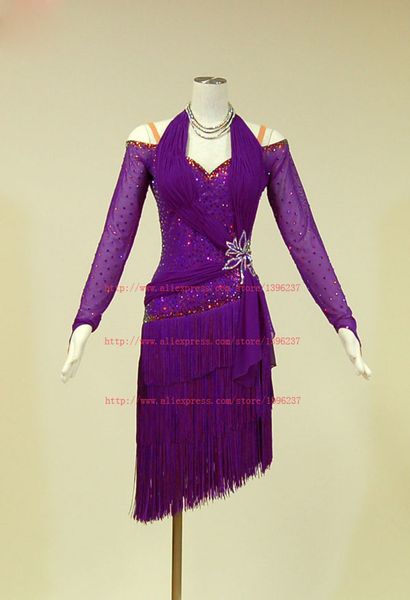 women latin competition dance dress purple v neck long sleeve tassel rumba jive chacha samba latin dance dress, Black;red
women latin competition dance dress purple v neck long sleeve tassel rumba jive chacha samba latin dance dress, Black;red