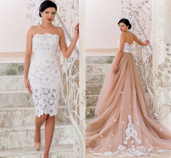 2 pieces wedding dress tulle with floral lace eye catching bridal gowns strapless detachable skirt vintage wedding gowns, White
2 pieces wedding dress tulle with floral lace eye catching bridal gowns strapless detachable skirt vintage wedding gowns, White
