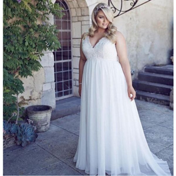 plus size a line wedding dress new chiffon castle princess open back summer modern lace bridal gowns custom made appliques v neck, White
plus size a line wedding dress new chiffon castle princess open back summer modern lace bridal gowns custom made appliques v neck, White