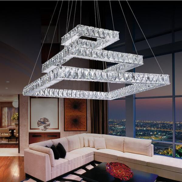 Modern Led Crystal Chandeliers Rectangle K9 Crystal Pendant Light Hanging Lamp Indoor Pendant Lighting Suspension Luminaire Suspendus Lustre