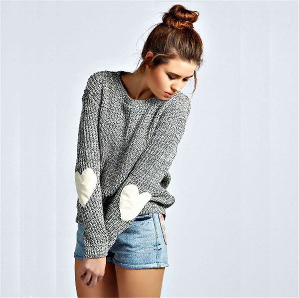 wholesale-white heart patchwork long-sleeved casual solid o neck pullover knitted sweater grey color for girls lx205, White;black
wholesale-white heart patchwork long-sleeved casual solid o neck pullover knitted sweater grey color for girls lx205, White;black
