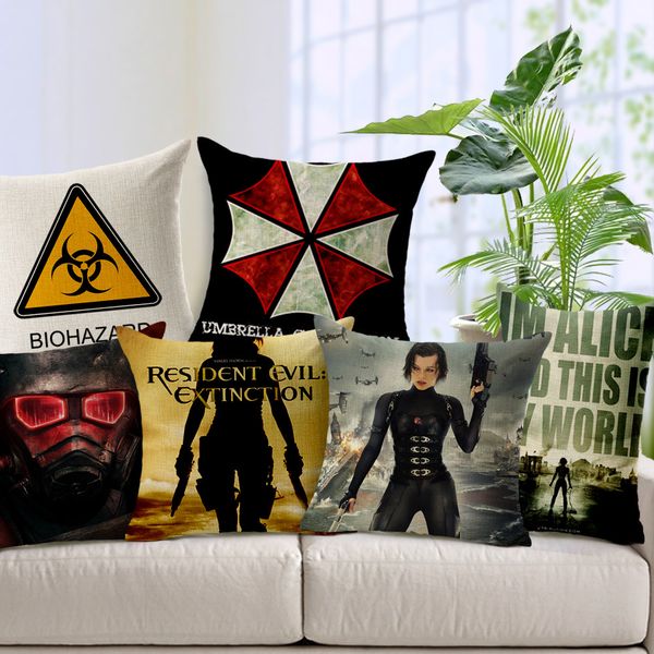 45*45cm decorative throw pillow cover resident evil alice umbrella printing cushion cover linen cotton pillow case for sofa capa de almofada