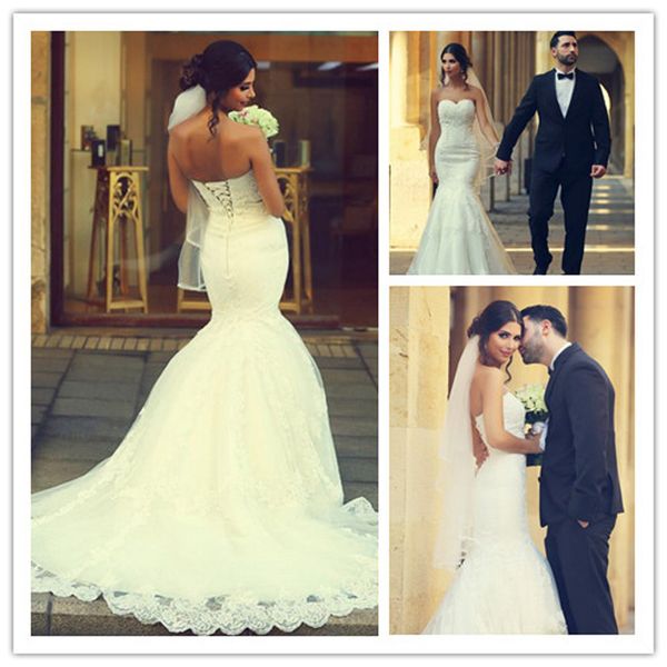 2020 mermaid wedding dress lace up back sweetheart off shoulder appliques lace bridal gowns vestidos de novia, White
2020 mermaid wedding dress lace up back sweetheart off shoulder appliques lace bridal gowns vestidos de novia, White