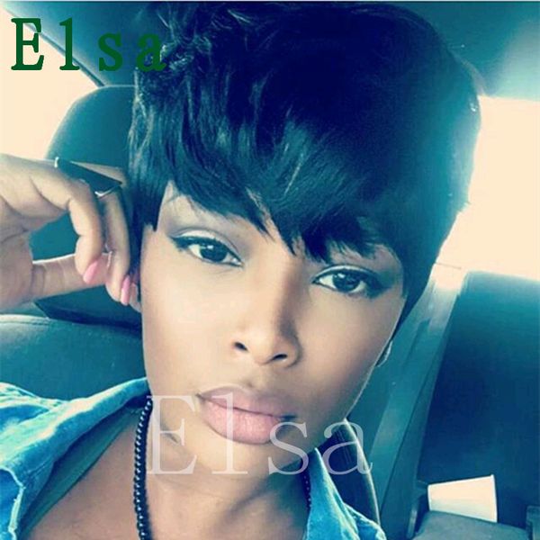 short none lace front human hair bob wig for black women machine made pixie straight wigs, Black;brown
short none lace front human hair bob wig for black women machine made pixie straight wigs, Black;brown