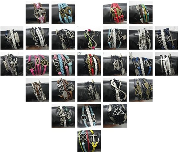 (factory price) mix 30 style 30pcs new arrival anchor leather chain bracelet leather cross bracelet handmade personalized jewelry, Black
(factory price) mix 30 style 30pcs new arrival anchor leather chain bracelet leather cross bracelet handmade personalized jewelry, Black