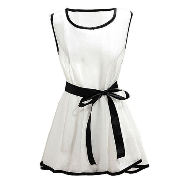 summer chiffon blouses women casual white shirts blusas sleeveless blouse with black belt
summer chiffon blouses women casual white shirts blusas sleeveless blouse with black belt