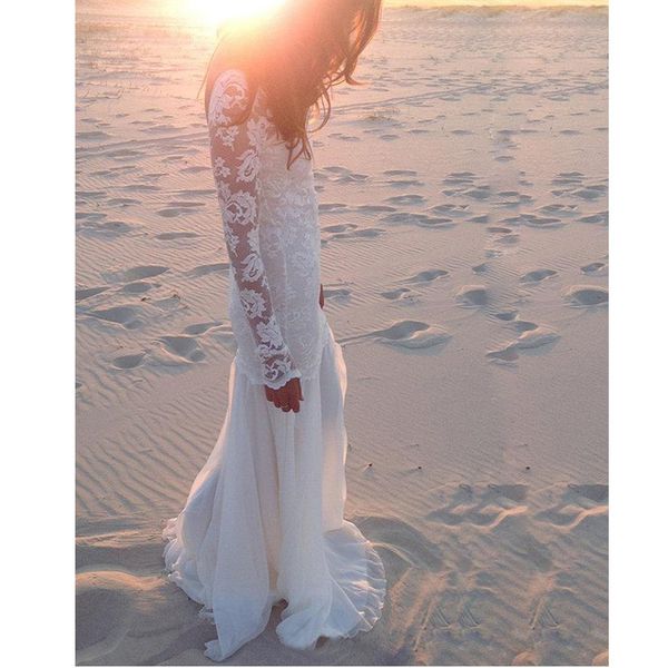 long sleeve beach wedding dresses lace chiffon floor length sheath elegant style vestidos de noiva bridal gowns custom size, White
long sleeve beach wedding dresses lace chiffon floor length sheath elegant style vestidos de noiva bridal gowns custom size, White