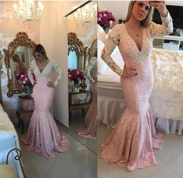 white appliques lace pink mermaid backless prom party dresses 2017 elegant long sleeve v-neck evening gowns, Black;red
white appliques lace pink mermaid backless prom party dresses 2017 elegant long sleeve v-neck evening gowns, Black;red
